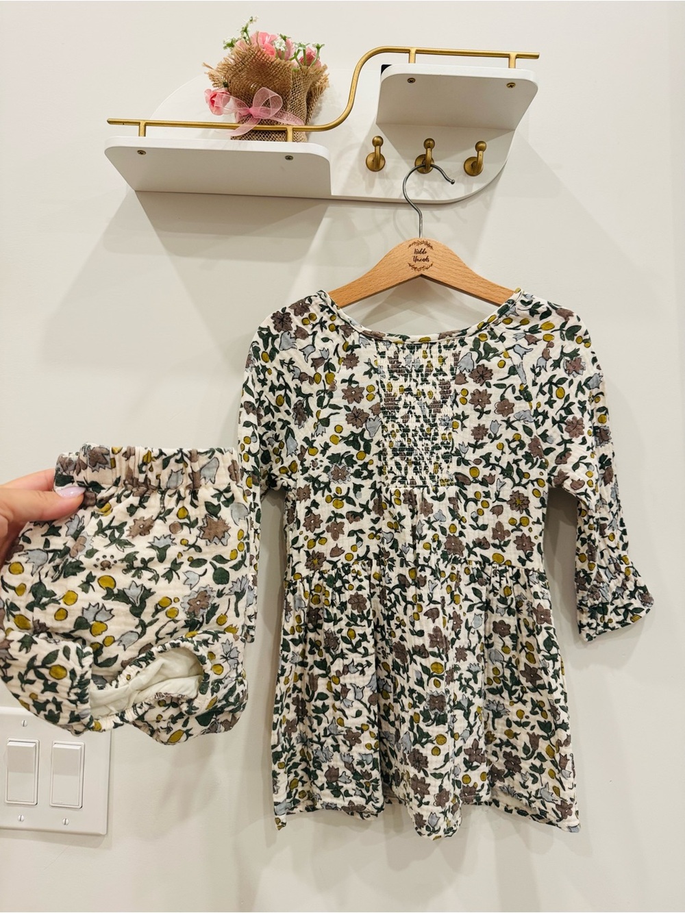Baby Floral Smocked Long-Sleeve Dress with Bloomers - White Floralise